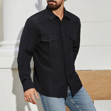 AIDASE  -  Streetwear Casual Solid Color Button-up Cardigan Mens Tops Vintage Cargo Top Fashionable Men's Multi Pockets Cargo Autumn Shirt aidase-shop